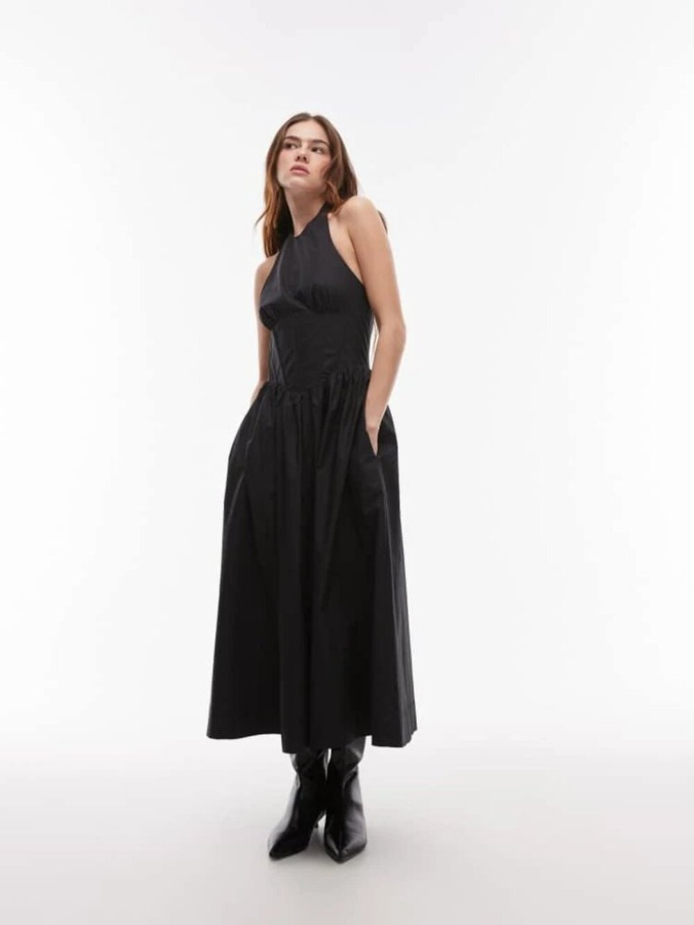 NWT NIA Rio Corset Detail Poplin Midi Dress Black Size S